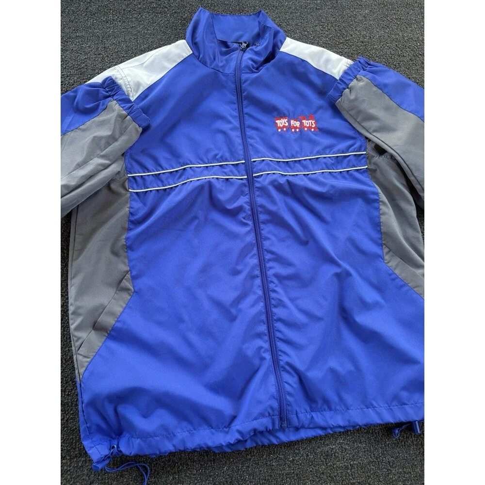 Reebok Men’s Large Blue Gray Windbreaker Track Jacket Toys For Tots Embroidered